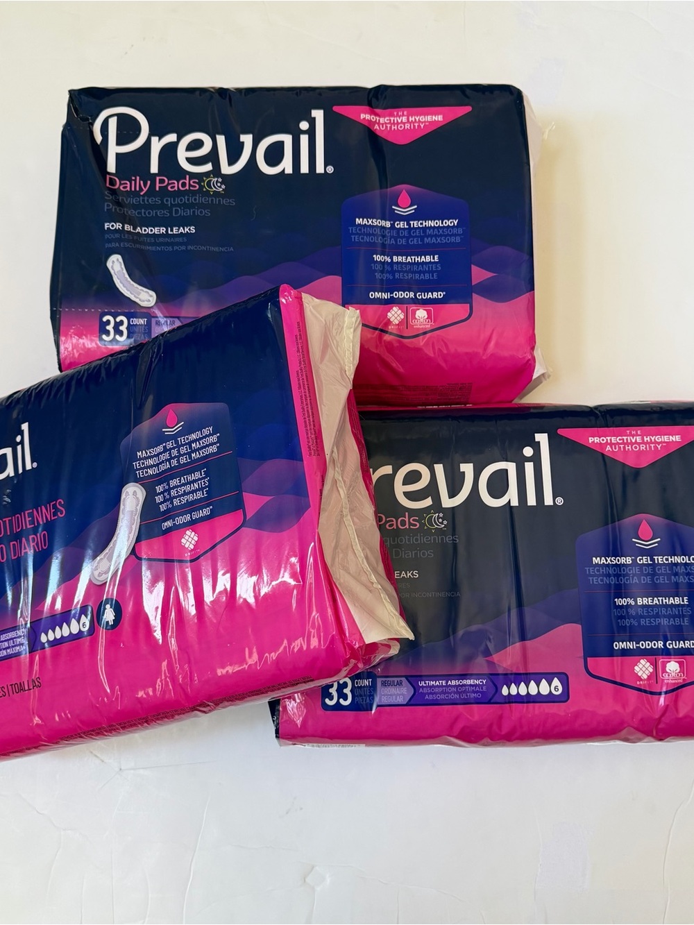 3 Packs of 33 Pads Prevail Overnight Blader Control Pads